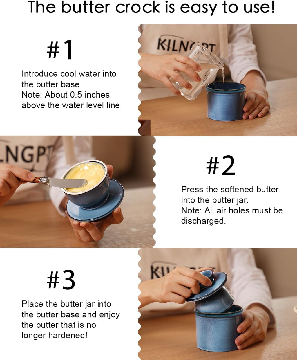 French Butter Dish, Butter Crock for Counter with Water Line, Ceramic Butter Keeper for Spreadable Butter - Chrismas Gift Home Kitchen Decor - Reactive Glaze Collection - Blue