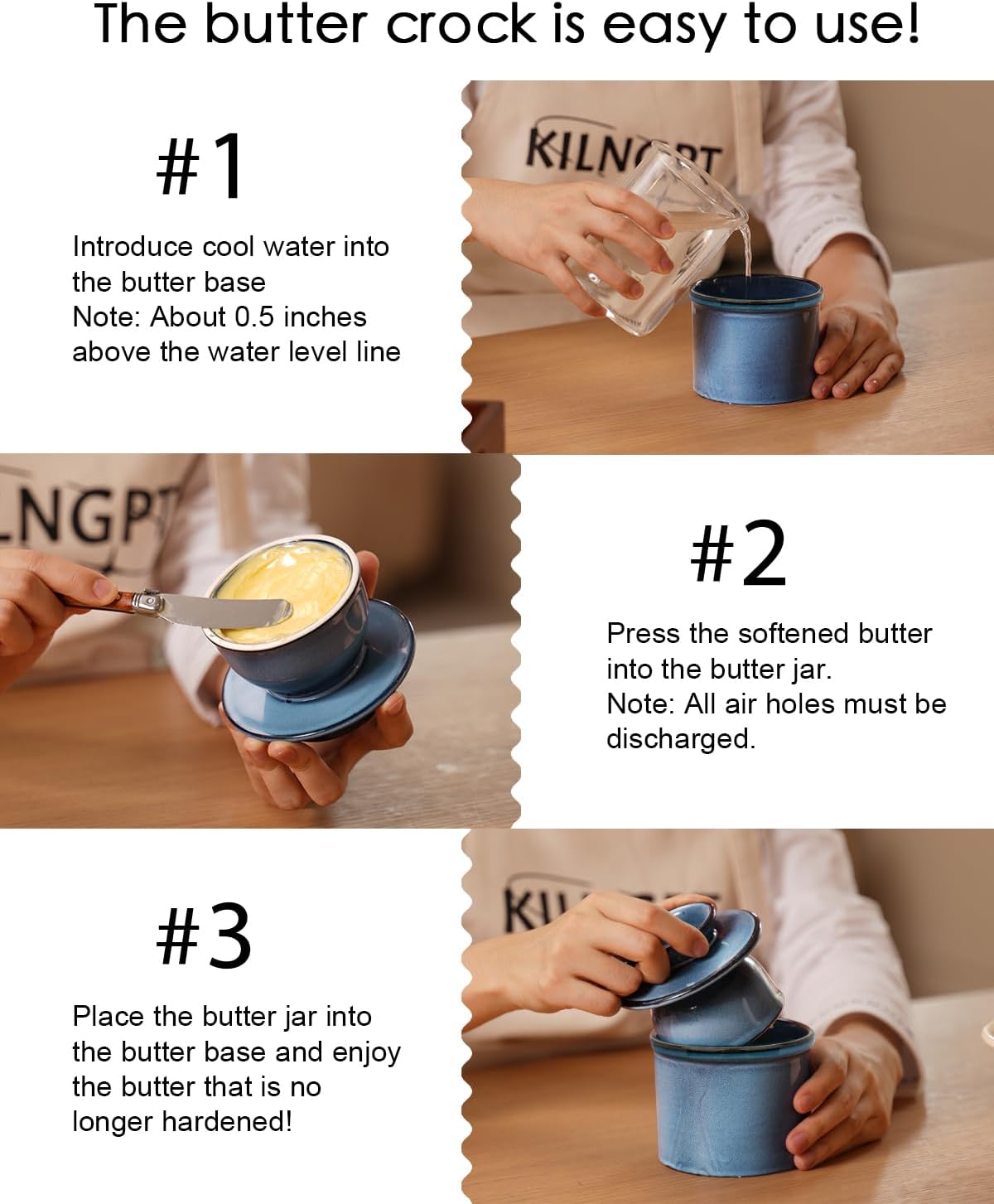 French Butter Dish, Butter Crock for Counter with Water Line, Ceramic Butter Keeper for Spreadable Butter - Chrismas Gift Home Kitchen Decor - Reactive Glaze Collection - Blue