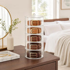 ZENFUN 5 Layers Acrylic Belt Organizer, Stackable Belt Storage Box Clear Display Case Vanity Organizer for Watch, Hair Accessories, Jewelry, Closet and Drawer, 2.6" H x 5.5" Dia