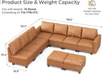 SITJOY 118" Faux Leather Modular Sectional Sofa with Storage, Mid Century Modern Sectional Couches for Living Room, Soft Padded Armrests, 9 Seat L Shaped Couch with Ottoman, Brown