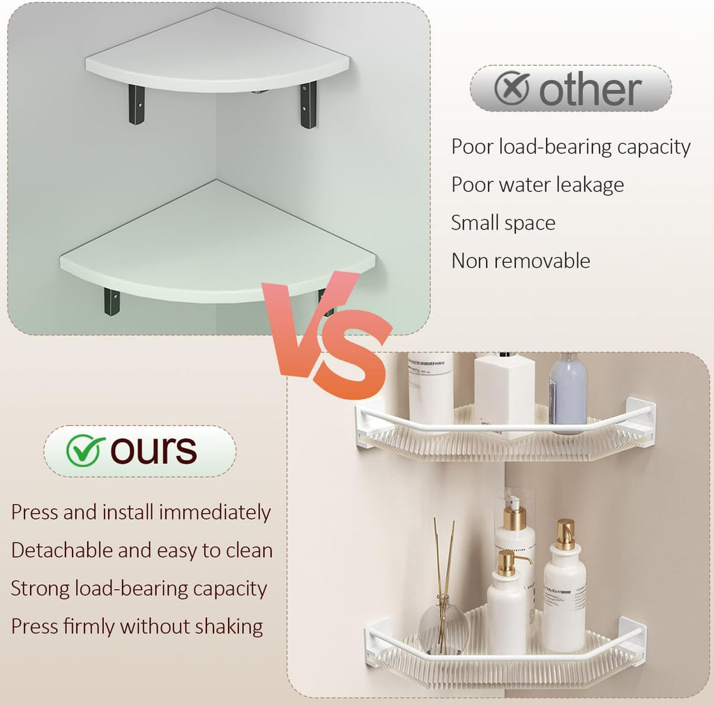 EVERZONE Shower Corner Caddy, 2 Pack 12" Brushed 304 Stainless Steel Organizer for Bathroom,Kitchen & Balcony, Floating Shower Wall Shelf Bath Basket Rack Heavy Duty 2 Pack (Grey,Acrylic)