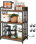 METYERRY Bakers Rack with Power Outlet,Adjustable Microwave Stand with Storage,3-Tier Kitchen Shelves,Microwave cart Suitable for Kitchen,Dinning Room,Coffee Bar,Living Room,Rustic Brown