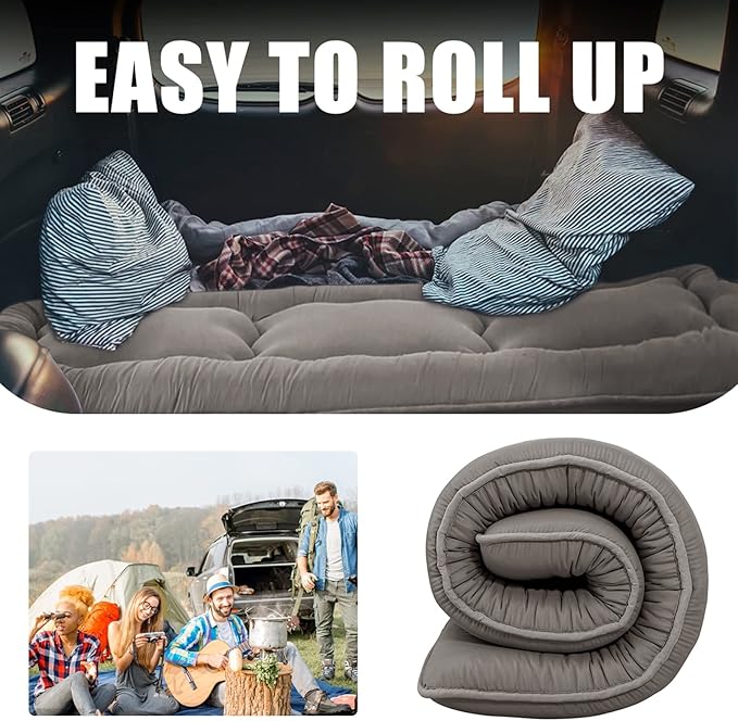 MAXYOYO Japanese Floor Mattress Futon Mattress, 4" Thicken Tatami Mat Sleeping Pad Foldable Roll Up Mat Boys Girls Dormitory Pad Kids Floor Lounger Pillow Bed, Charcoal Grey, Queen Size