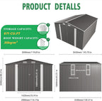 10x12 FT Outdoor Storage Shed with Windows, Metal Sheds & Outdoor Storage with Lockable Door and 4 Vents, Outside Storage Shed Waterproof for Backyard, Garden, Patio, Gray