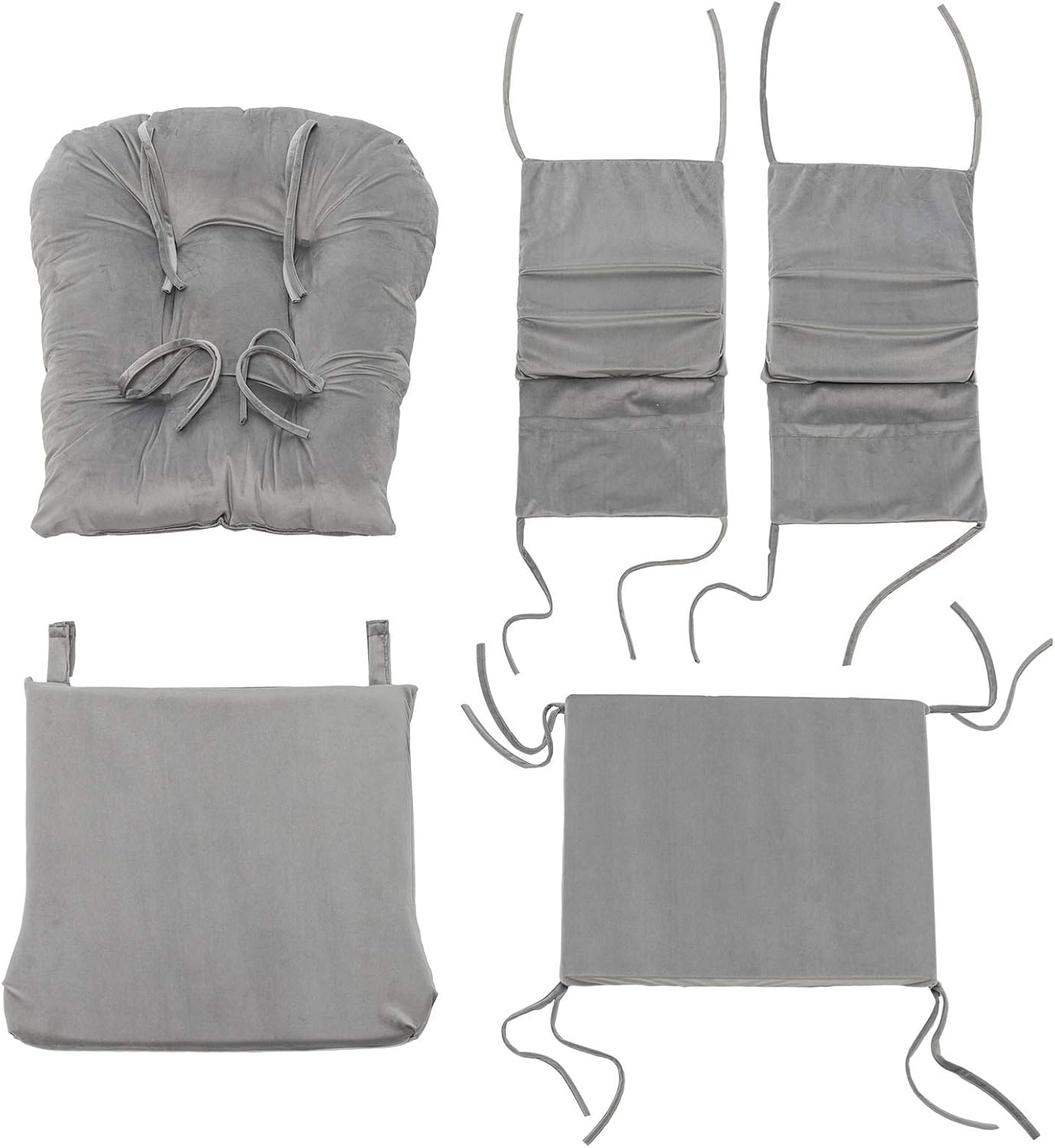 Paddie Glider Rocker Replacement Cushions Velvet with Storage, Rocking Chair Cushion Set with Ties, 5PCS, Light Grey