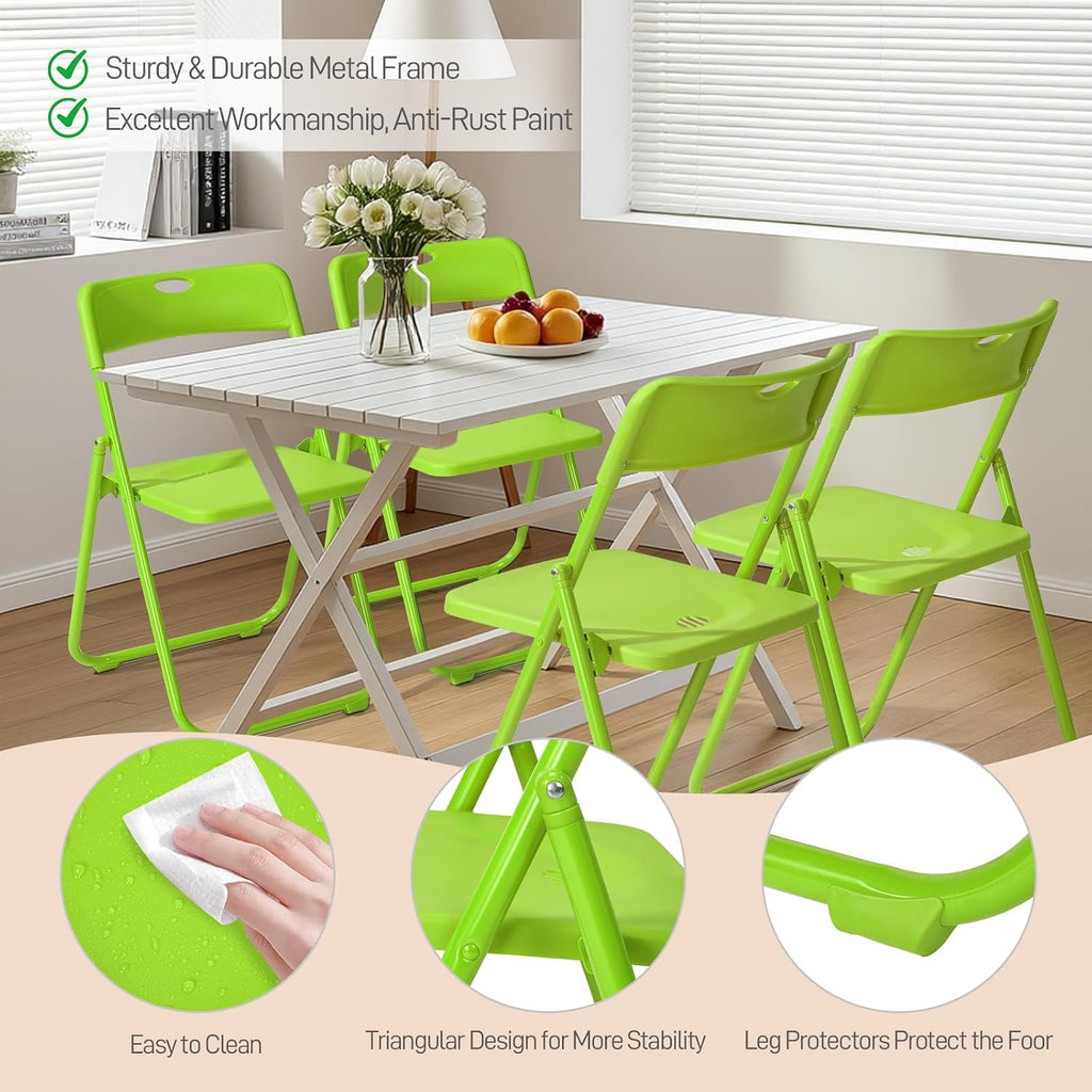 Karl home 4 PCS Plastic Folding Chair, Lightweight Foldable Chair, Green | 300LBS Capacity, Reinforced Metal Frame, for Events Office Wedding Party Picnic Kitchen Dining