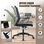 Office Chair ergonomically Designed with Breathable mesh backrest and Lumbar Support Adjustable Height Suitable for Offices Homes bedrooms Study Rooms Black