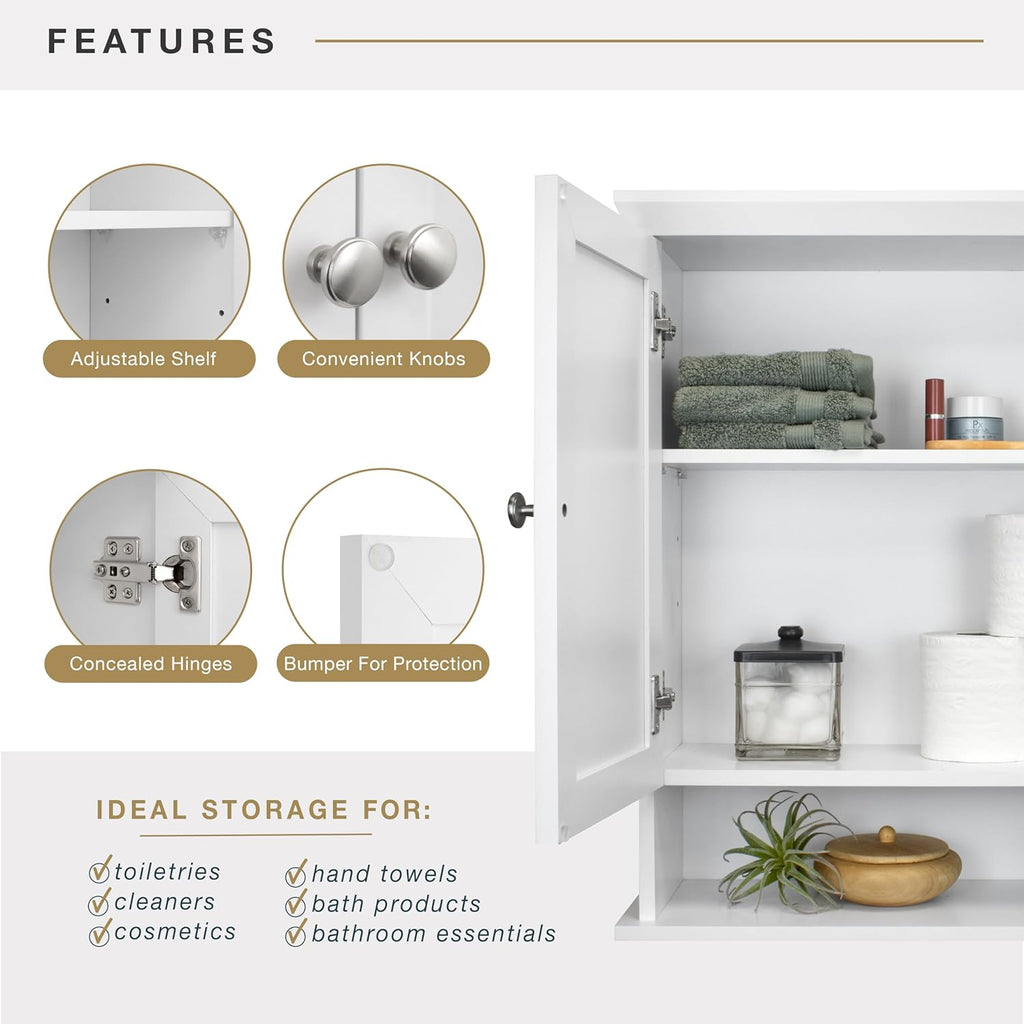 MCS 23x26 White Medicine Cabinet Organizer, Wall Mounted Bathroom Cabinet for Over-The-Toilet Storage, Bathroom Furniture & Restroom Organizer