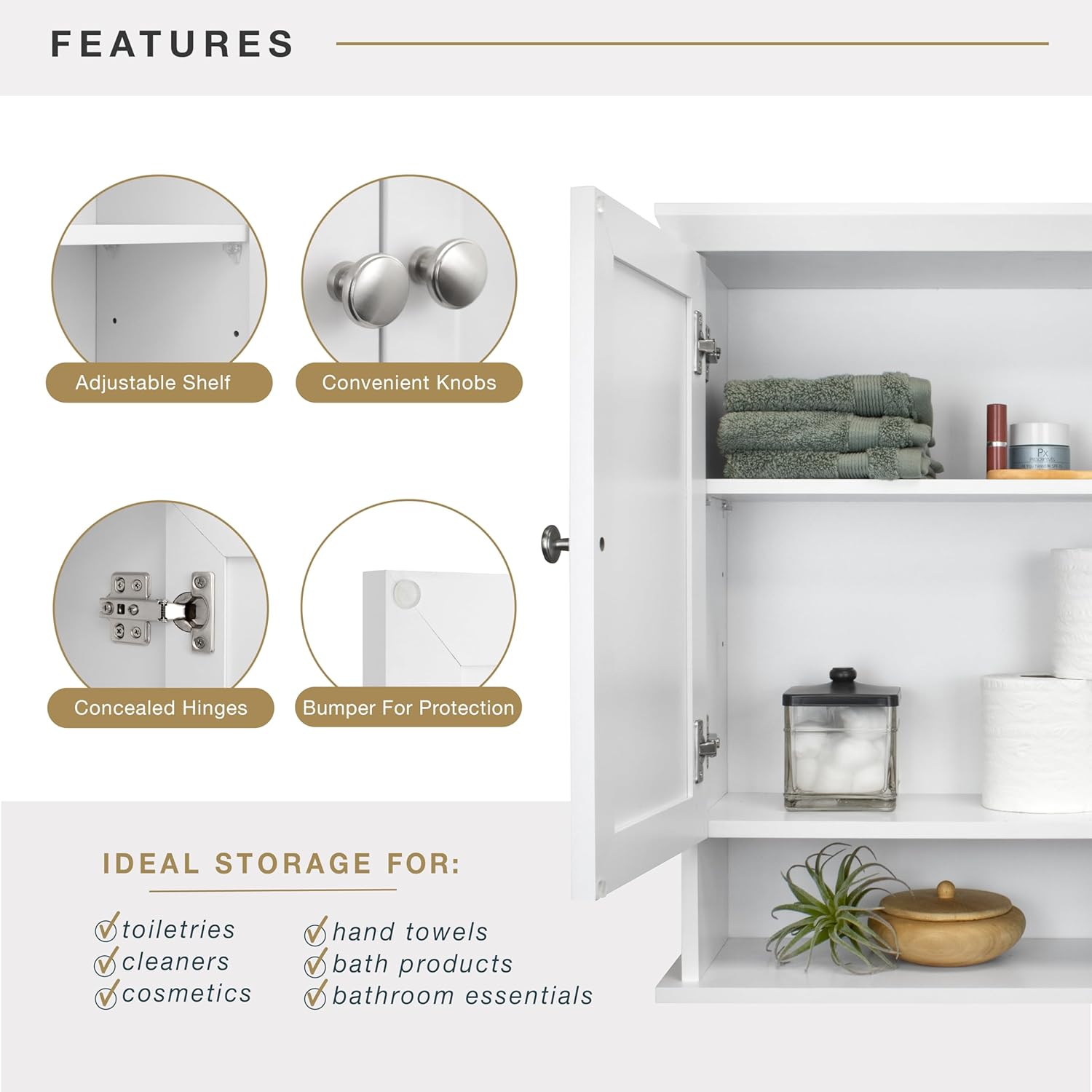 MCS 23x26 White Medicine Cabinet Organizer, Wall Mounted Bathroom Cabinet for Over-The-Toilet Storage, Bathroom Furniture & Restroom Organizer
