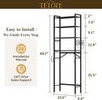 TETOTE Over Toilet Bathroom Organizer, 4-Tier Bathroom Over The Toilet Storage with Adjustable Shelf and Basket, Freestanding Space Saver Bathroom Shelves Above Toilet for Room(Black)