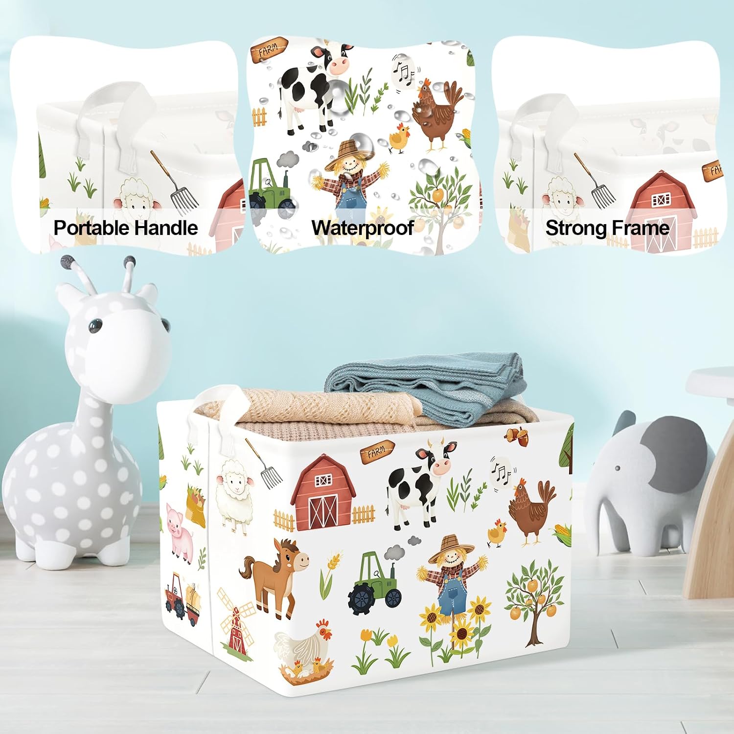 Clastyle Farm Animals Baby Laundry Hamper Leaf Kid Storage Basket Boy Girl Gift Toy Box Collapsible Clothes Organizer Nursery Bin for Bedroom,Sunflowers,40 * 30 * 30 cm
