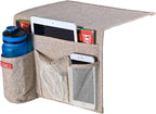 Linen 4 Pockets Bedside Caddy, Bedside Storage Organizer for Magazine, Remotes, Phone (Beige)