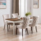 Modern Dining Chairs Set of 2, Upholstered Dining Chair with Full Back and Button Tufting, Beige Velvet Accent Chair, Sillas de Comedor, Comfy Kitchen Chairs (Beige, Velvet, 2Pcs)
