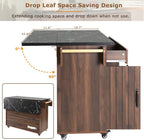 Kitchen Island with Trash Can Storage, Rolling Kitchen Cart on Wheels with Drop Leaf, Drawers, Adjustable Shelf and Tilt Out Trash Can Cabinet for 15 Gallon Garbage Bin, Brown