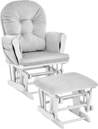 Penau Rocking Chair Glider with Ottoman, Gray Fabric | Nursery Seating, Soft Quiet Gliding, Button Tufted Back Cushion, Side Storage Pocket, Traditional Style
