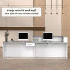 L Shape Reception Desk with Counter, Lockable Drawer, Keyboard Tray, and Double-Layer Storage for Salon, Office, or Clinic (White+Gray/Right, 71" L*24" W*39" H)