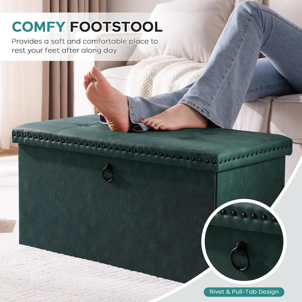 oakvivo Folding Storage Ottoman Bench, Leather Foot Rest Stools with Rivet De...
