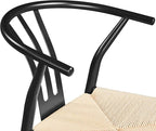 Yaheetech Weave Dining Chairs Set of 4 Mid-Century Modern Dining Room Chairs with Weave Hemp Seat and Metal Legs for Kitchen, Living Room, Restaurant, Black