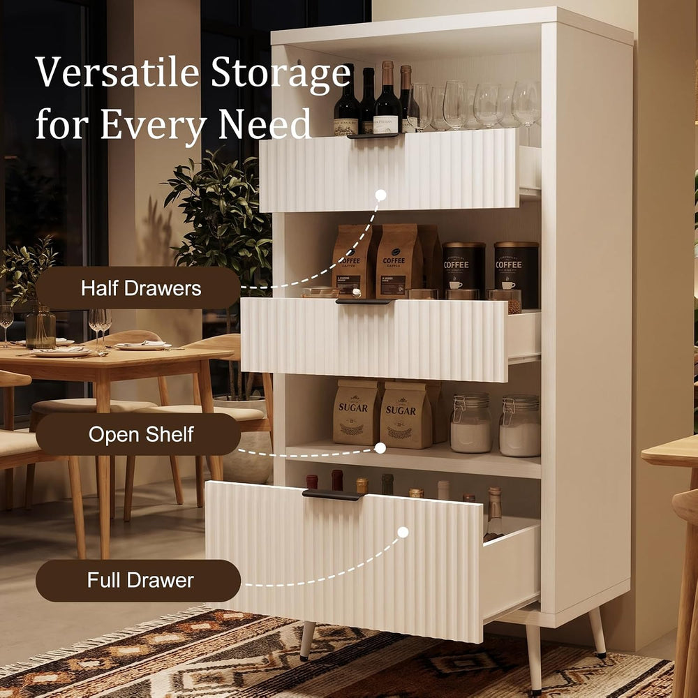 51" Tall Modern White Storage Cabinet, Freestanding Kitchen Pantry Cabin...