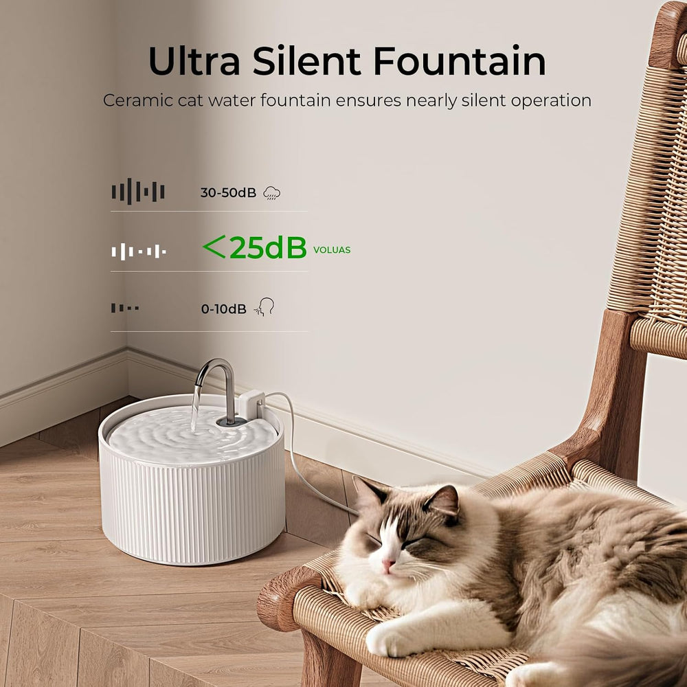 Voluas 2.2L Ceramic Cat Water Fountain, Pet Drinking Fountain with 1 Filter