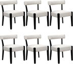 Modern Dining Chairs Set of 6, Upholstered Kitchen & Dining Room Chairs, Mid Century Modern Wooden Dining Chairs Oversized Sturdy Fabric Rounded Chairs Curved Back, Black and Beige