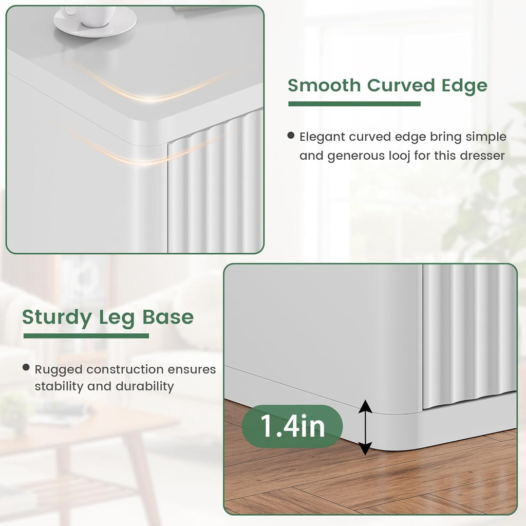 White Nightstand Set of 2, 3 Drawers Night Stand Set, Mid Century Modern Bed Side Table, Large Fluted End Table for Bedroom Living Room Sofa Couch Home Office, Bedside Table with Storage, 24.8” Wide
