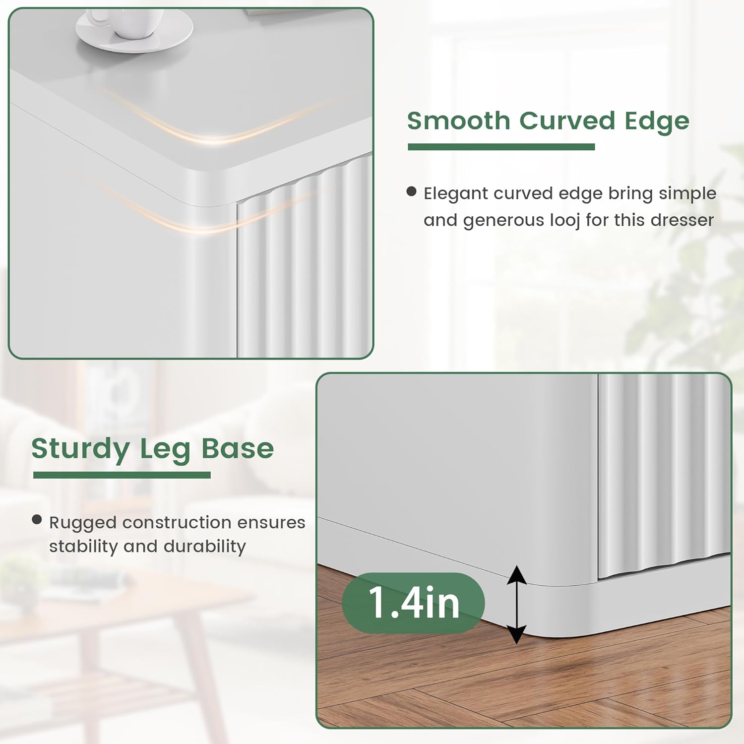 White Nightstand Set of 2, 3 Drawers Night Stand Set, Mid Century Modern Bed Side Table, Large Fluted End Table for Bedroom Living Room Sofa Couch Home Office, Bedside Table with Storage, 24.8” Wide