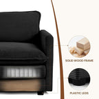 ROWHY Single Armchair with Ottoman, Modern Corduroy Cloud Couch with Convertible Chaise, Upholstered Sofa Set for Living Room, Black