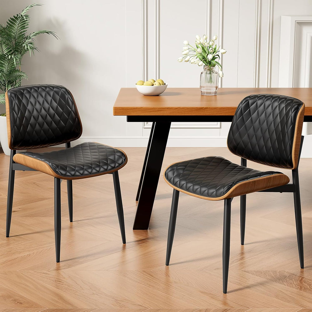 REONEY Dining Chairs Set of 4, Mid-Century Modern Upholstered PU Leather Chai...