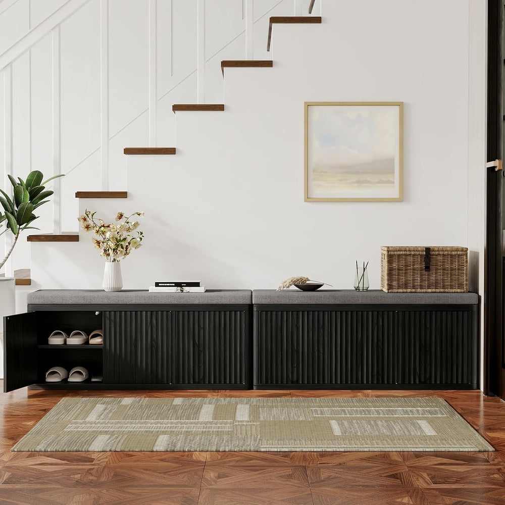 2-Tier Shoe Storage Bench with Cushion, 41.3" Entryway Bench with Padded...