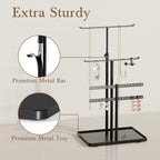 Jewelry Holder Organizer Stand - Adjustable Jewelry Tree 17.5" Height (Max), Jewlery Hanger for Necklaces, Bracelets, Earrings, Aesthetic for Storage and Display, Metal, Black