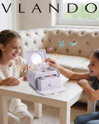 VLANDO 2 Layer Girls Musical Jewelry Box with Ballerina and Large Drawers | Rotating Dancer Plays Canon Melody, Top Dividers Store Rings and Small Treasures, Half-Moon Design, Birthday Christmas Gift