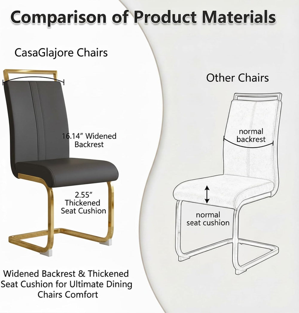 Set of 2 Modern Dining Chairs - Black PU Faux Leather Upholstered Armless Sid...