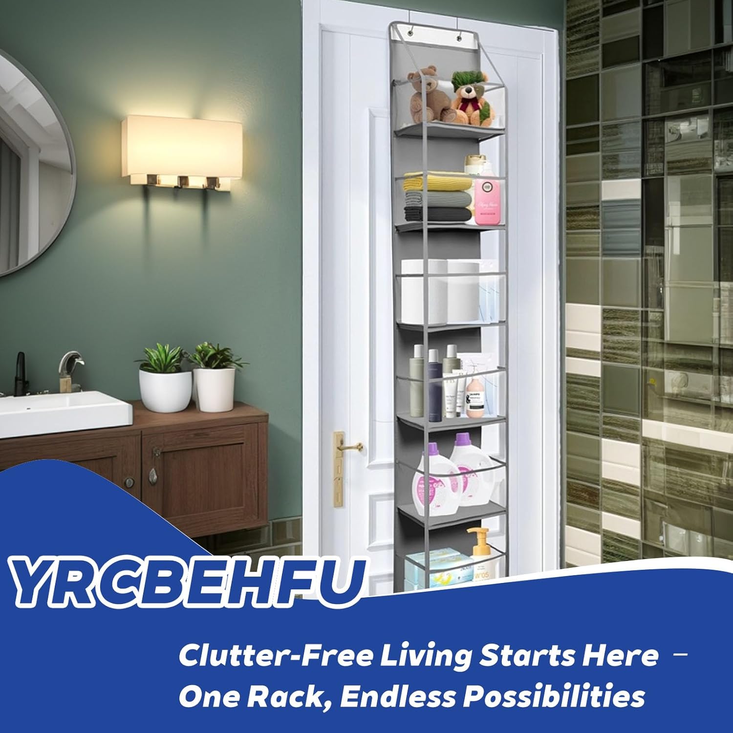 6-Tier Over The Door Hanging Organizer - Multi-Purpose Closet Storage Shelf for Bathroom, Bedroom, Nursery, Pantry(Grey)