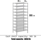24" Deep x 36" Wide x 86" Height Wire Shelving Kit | 10-Tier | NSF Commercial Storage Rack Unit