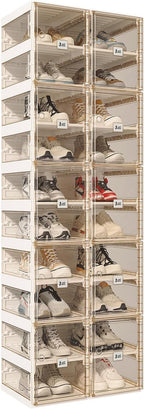 ANTBOX Foldable Shoe Rack,Shoe Organizers for Closet Plastic Shoe Storage Box for Entryway,Living Room,Large Sturdy Stackable Sneaker Cabinet Bins with Magnetic Clear Door 10 Tiers 20 Pairs