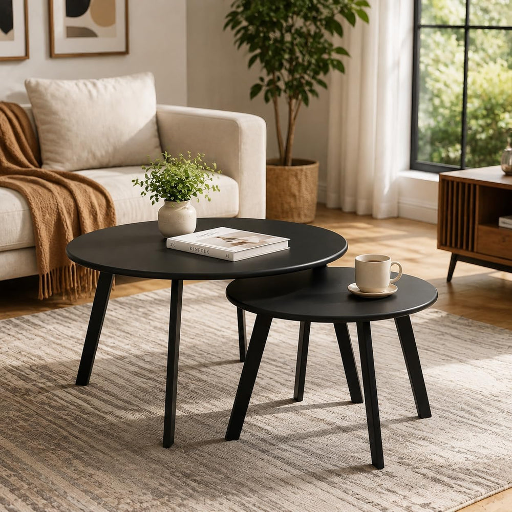 Weather Resistant Modern 2 Piece Round Nesting Coffee Table Set