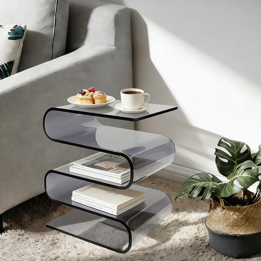 S-Shaped Acrylic End Table, Side Table for Living Room, Bedside Table for Bed...