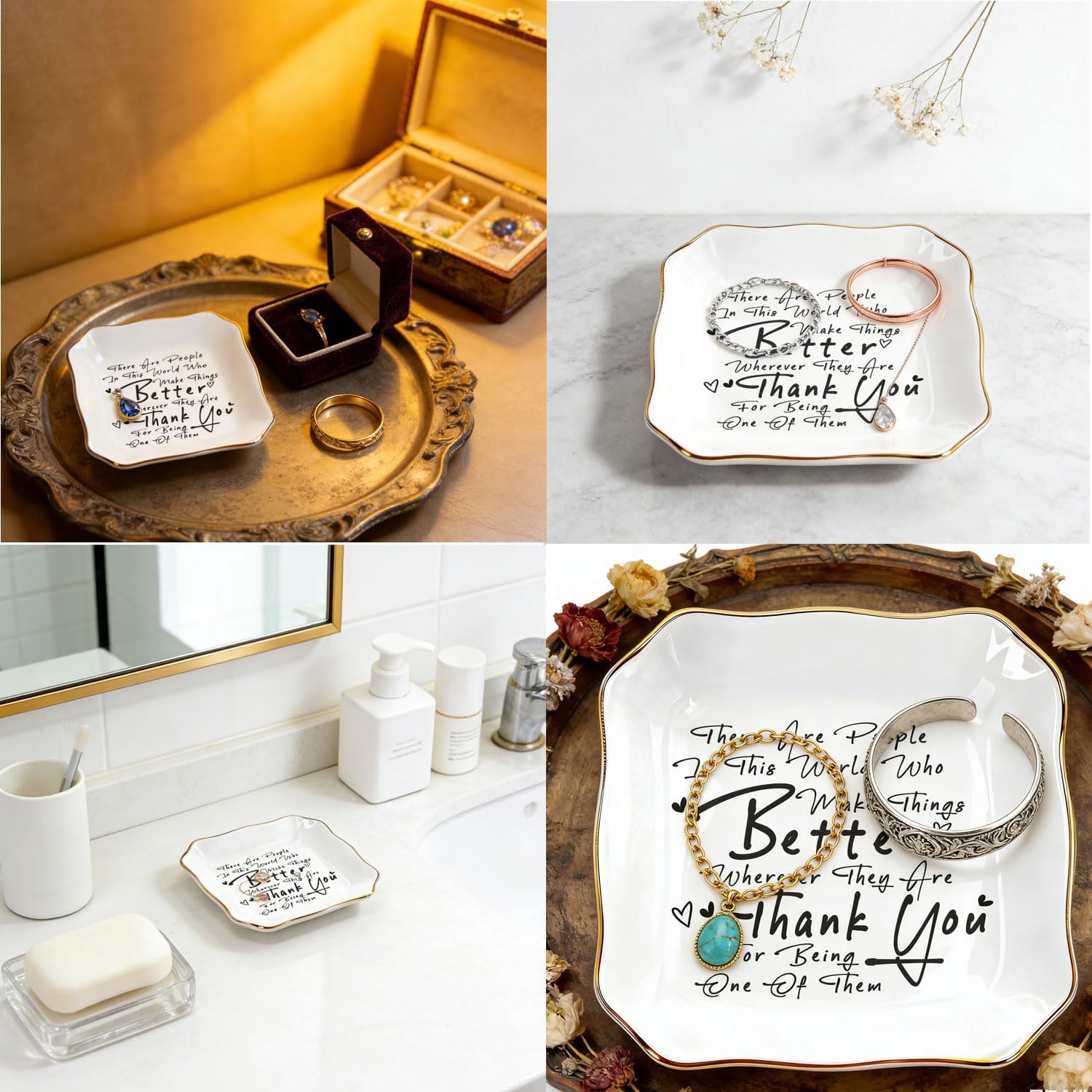 Ceramic Trinket Tray with Inspirational Thank You Quote - ASF | Jewelry Dish Ring Holder, Appreciation Gift for Coworker Teacher Nurse, Christmas Mother's Day Farewell Retirement Birthday