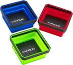 SANDOR Collapsible Magnetic Parts Tray Set - (Pack of 3) Tool Trays for Screw, Bolts, Nuts, Washers, Pins and Other Small Metal Parts - 4.25 Inch Square - Red, Blue, and Green