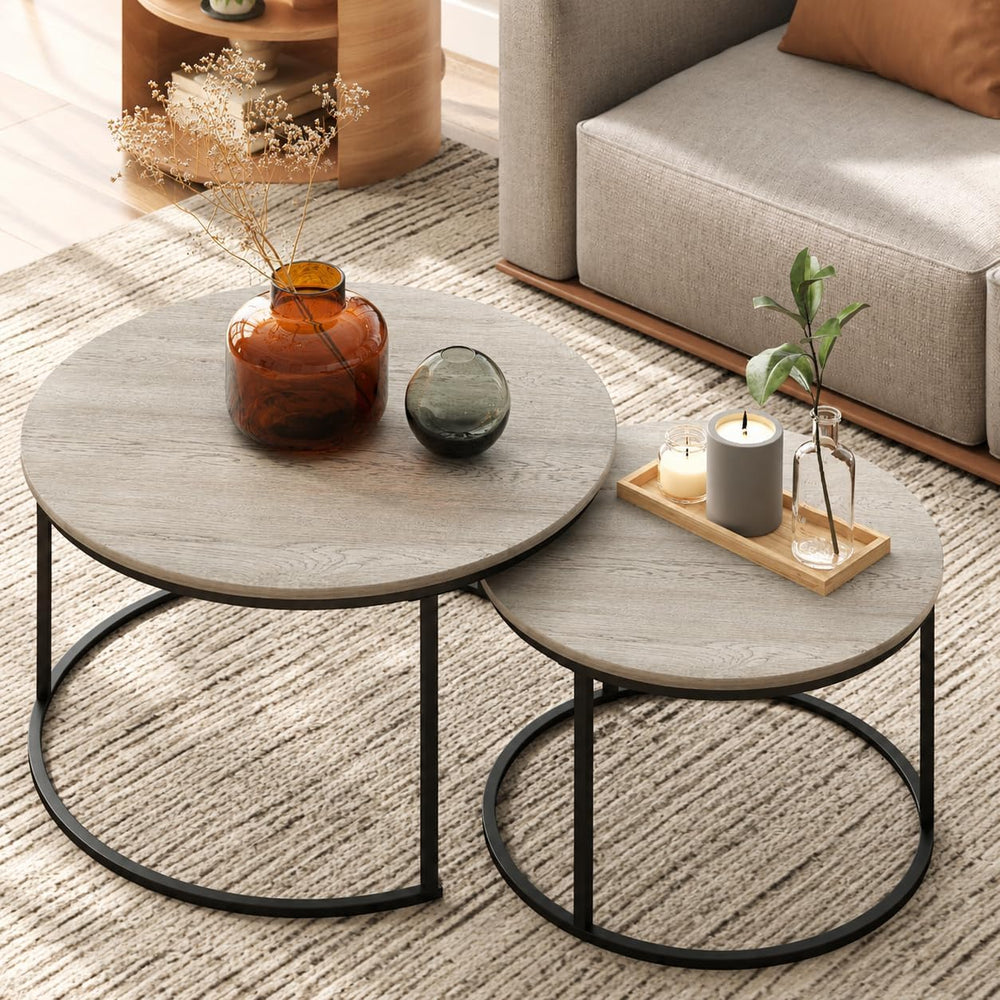 Otterease Nesting Tables Set of 2, Small Round Coffee Table for Living Room |...