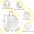 3pcs Small Wall Hanging Organizer Bag, Linen Fabric Door Hanging Storage Basket with Pockets, Waterproof Bin for Kitchen, Bedroom, Office, RV Camper (White)