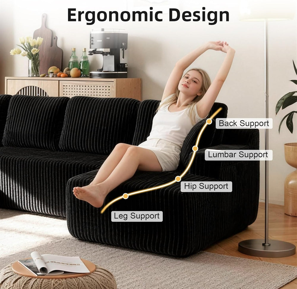130" U-Shaped Modular Sectional Sofa with Chaise | Corduroy Flexible Mod...