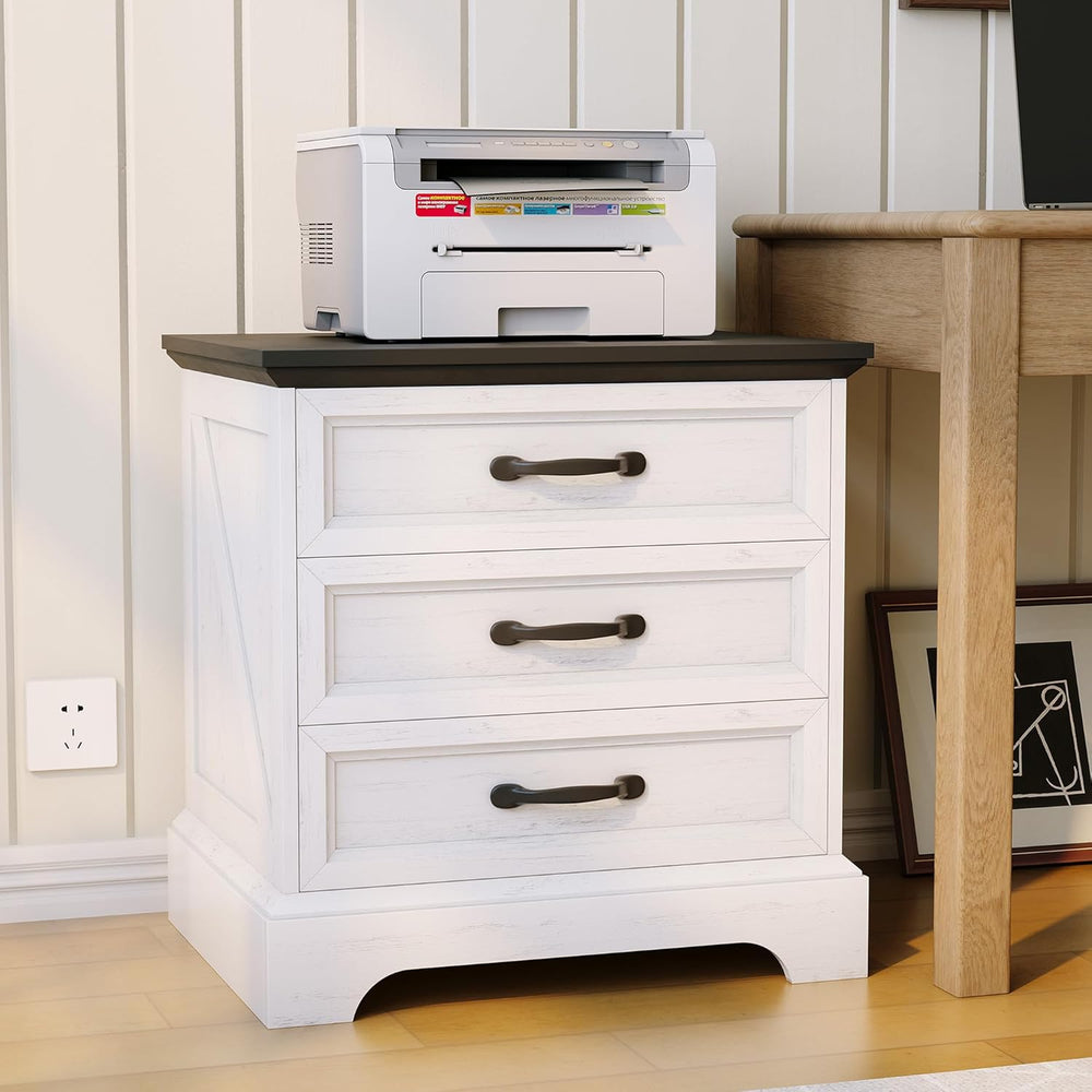 Garvee Modern Farmhouse Nightstand with Charging Station & 3 Large Drawer...