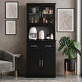 67" Kitchen Pantry Cabinet with Glass Doors & Drawers | Adjustable Shelves, Anti-Tip Safety, Space-Saving for Small Kitchens, Easy-Clean, Perfect Microwave Stand Or Coffee Bar