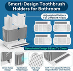 Bathroom Countertop Organizer with Front Ledge for Phone, Detachable Kids Toothbrush Holders with Cord Slots and Ring Holder, 6 Slots Toothbrush Toothpaste Holder with Drainage for Family