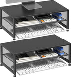 Desk Organizers and Accessories, 2-Tier Metal Computer Monitor Stand Riser, Desk Organizer for Monitor, Printer & Laptop Stand, Desktop Workspace Organizers for Office Supplies(Black 2-Pack)