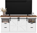 JUMMICO TV Stand with 4 Drawers for 65 Inch TV, Farmhouse Entertainment Center with Storage and Sliding Barn Doors, Rustic Media TV Console Cabinet with Shelves for Living Room Bedroom (Bright White)