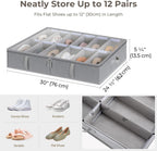 StorageWorks Shoe Organizer for Closet, Fits up to 24 Pairs, 2-Pack Ultra-thick Fabric Under Bed Shoe Storage Containers with Bottom Support and Adjustable Dividers, Grey