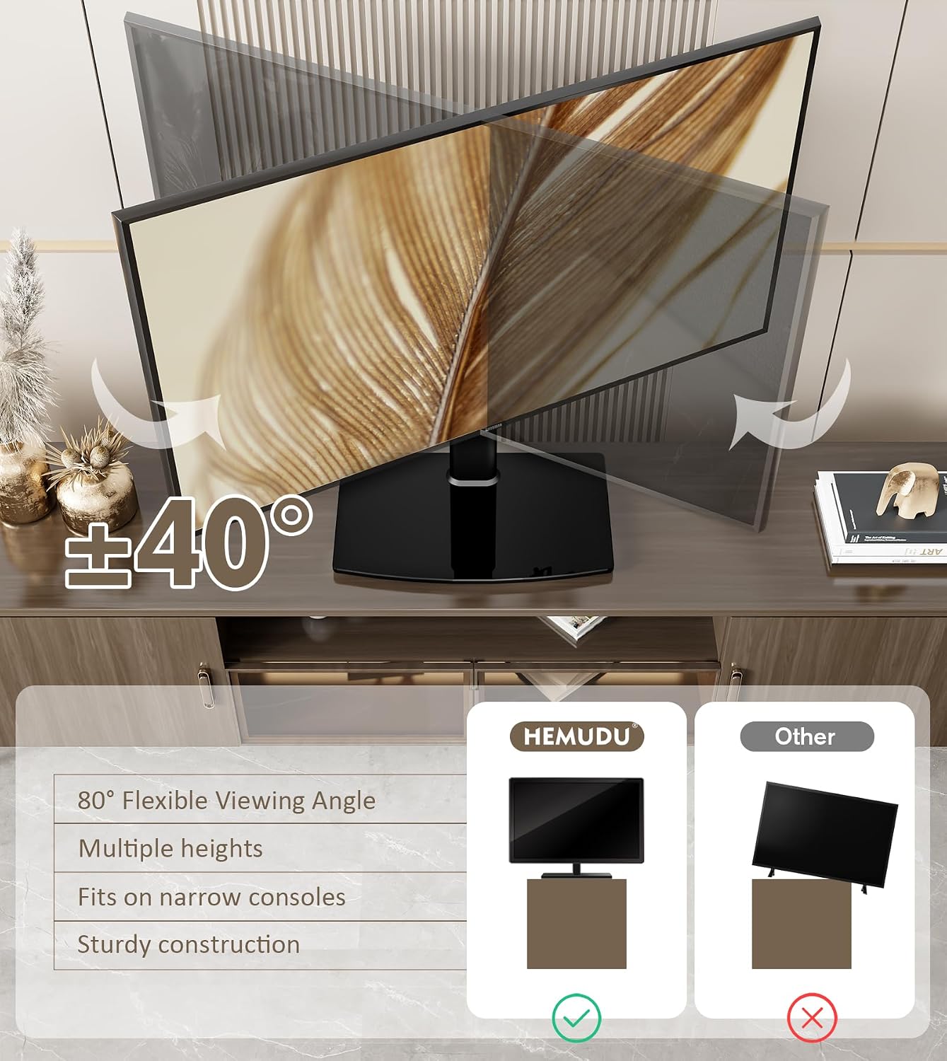 Universal Swivel/Table Top TV Stand 27 to 60 inch TVs 80 Degree Swivel, 4 Level Height Adjustable, Heavy Duty Tempered Glass Base, Holds up to 99lbs Screens, HT04B-001